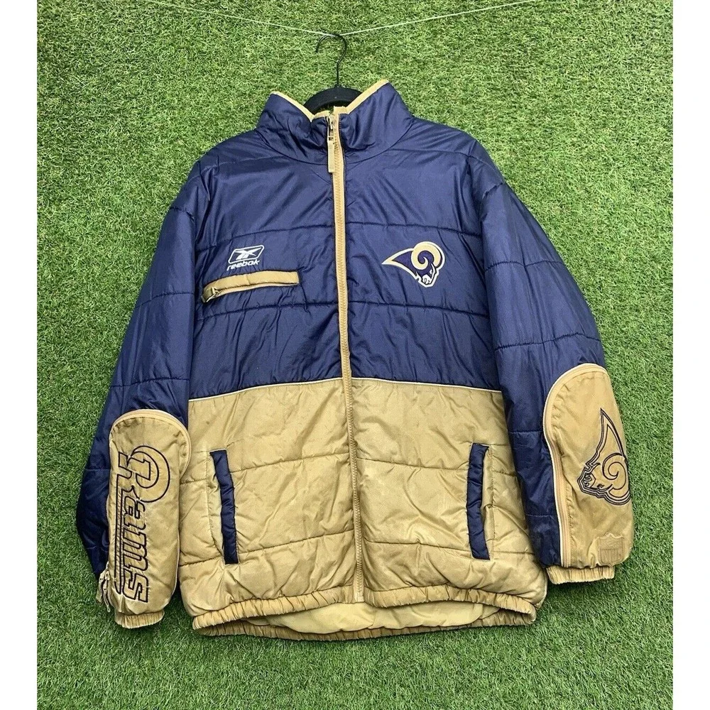 St Louis Rams Puffer Jacket Mens XL NFL Full Zip Up Reebok Vintage 90s Sports